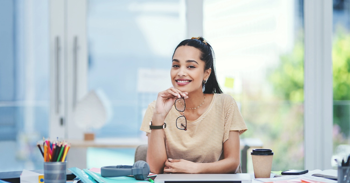 a lady at her work desk